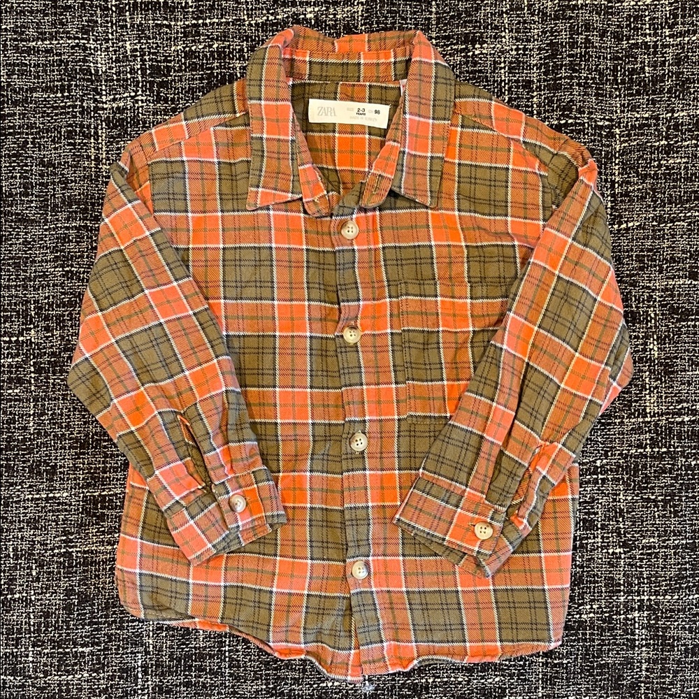Zara Kids Plaid Shirt - Orange and Brown